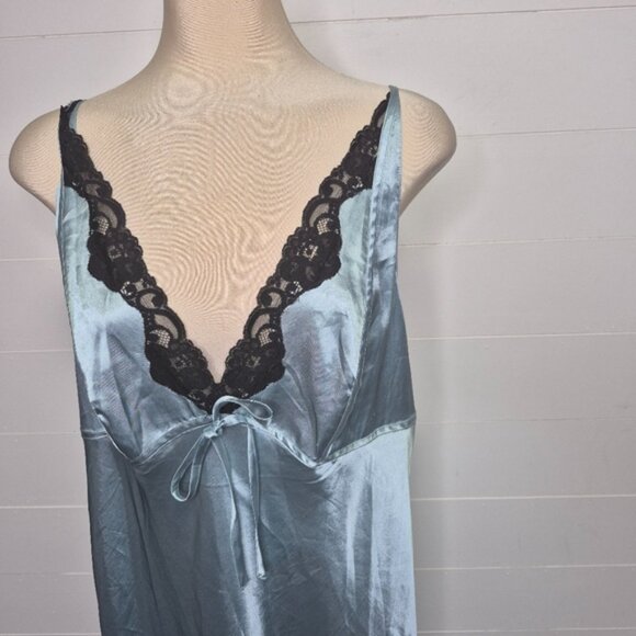 Addition Elle Teal Satin And Lace Maxi Slip Dress Size 1X - Picture 3 of 14